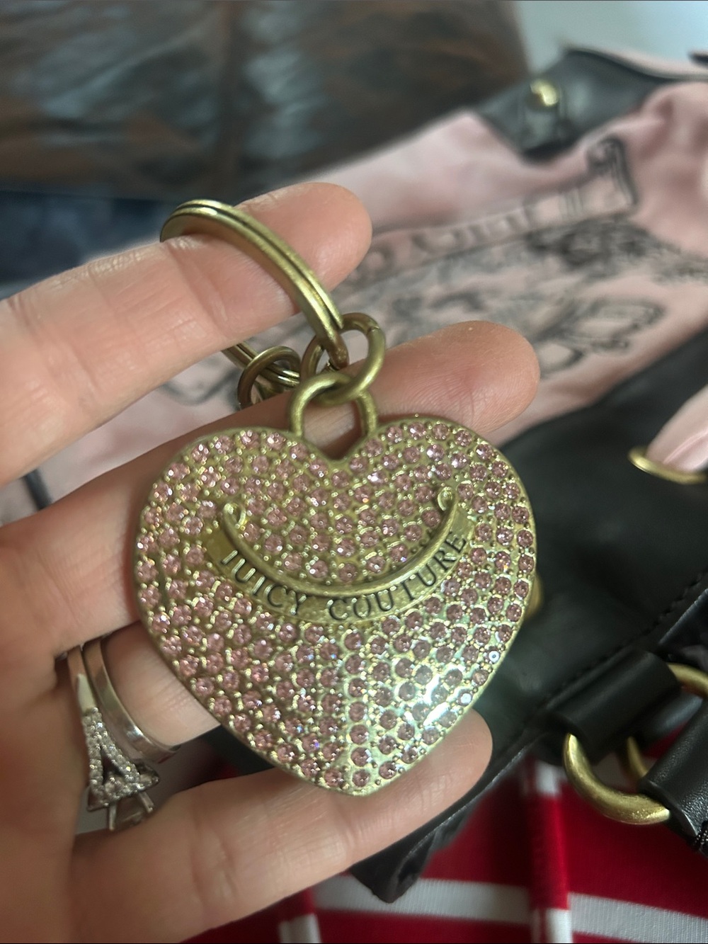 Juicy Couture Pink and Black Crest Tote with Heart Charm - Picture 9 of 12